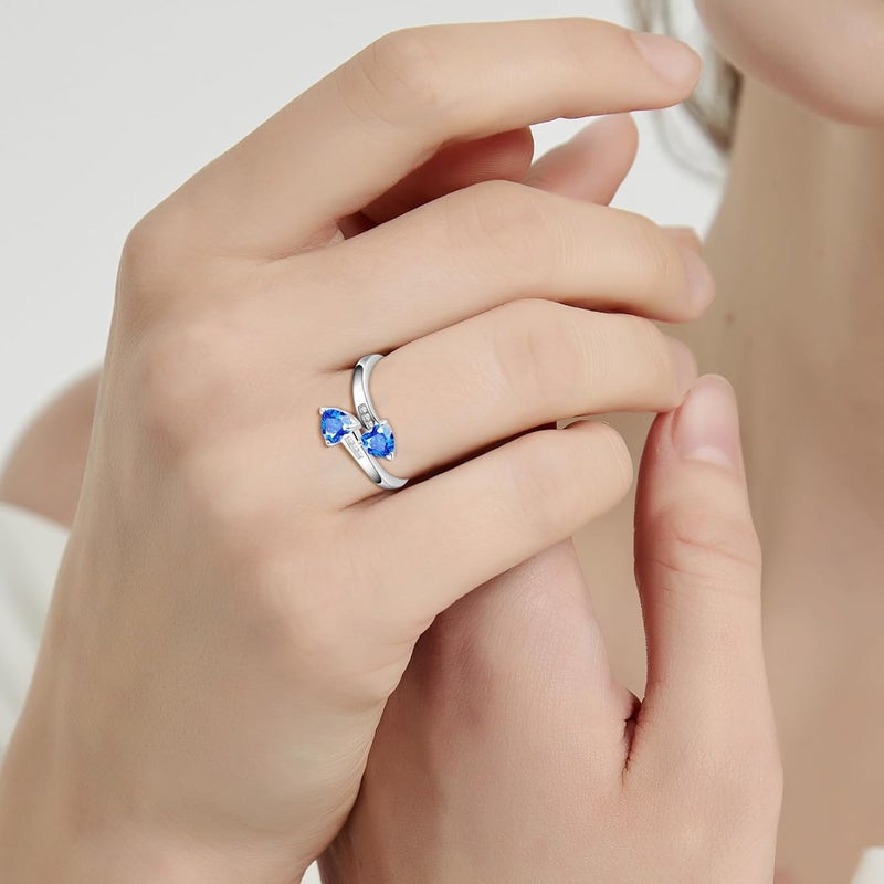Yaresul 1CT Adjustable Women Heart Ring 925 Sterling Silver Birthstone Rings for Women Promise Ring for her Simulated Gemstone Statement Stackable Band Width 2mm Open Size 5~9 - Image 5